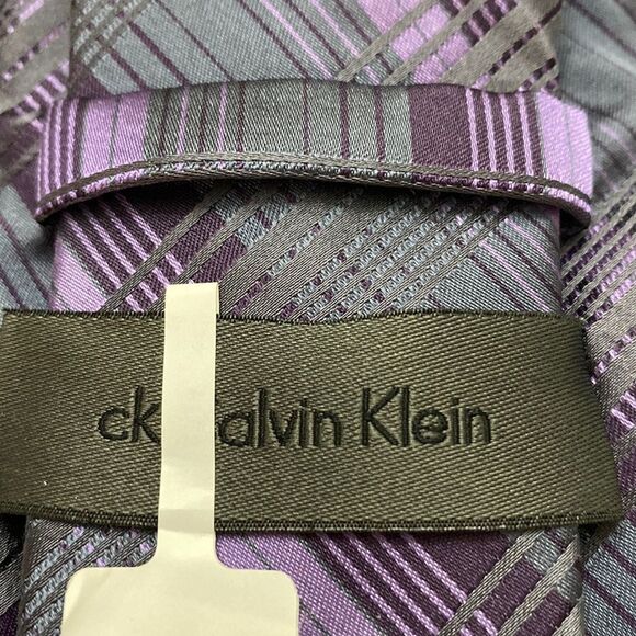 Calvin Klein mens wearhouse purple gray lavender 100%silk X long length 31 inch - Picture 4 of 6